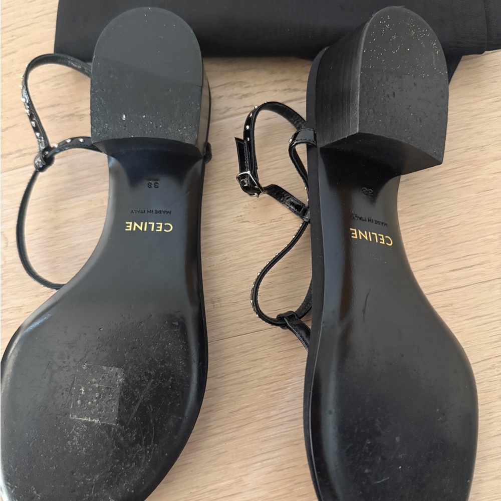 Celine Black Studded T-Strap Leather Sandals - Picture 3 of 3